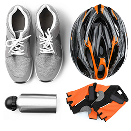 Br24 Product retouching: various bicycle equipment on white background