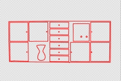 Br24: Example of masking paths showing only the various vector paths of parts of a dresser