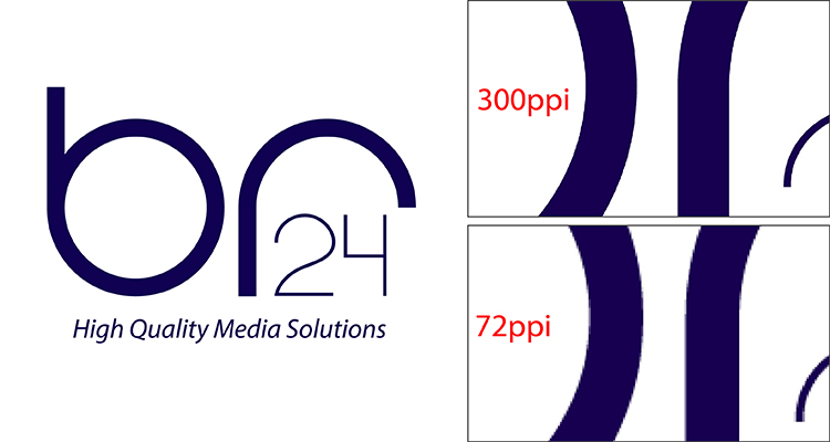 Br24 Blog PPI/DPI: Quality differences between 300 PPI and 72 PPI shown with Br24 logo