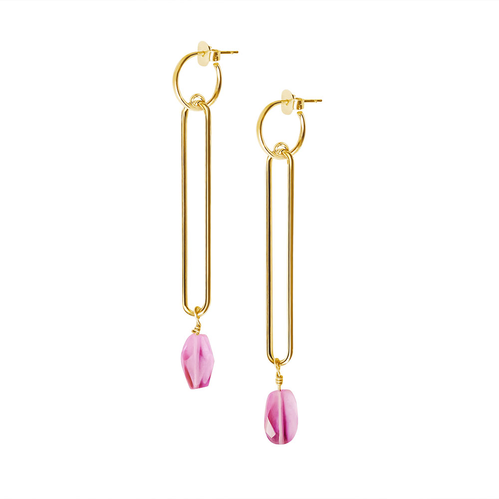 Br24 E-Commerce: long golden earrings with coloured stone after processing
