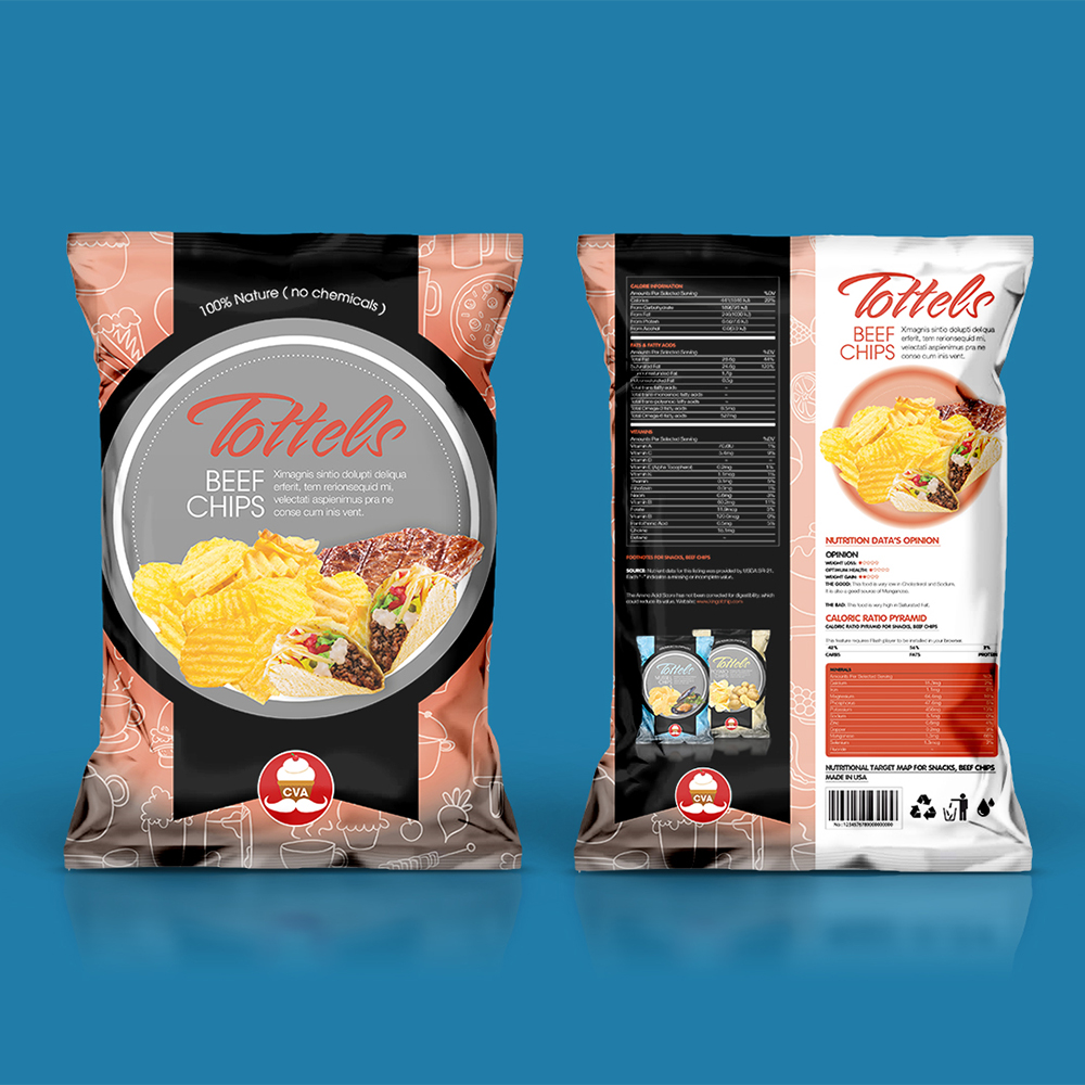 Br24 Layout design: chip packaging front and back, beef flavor