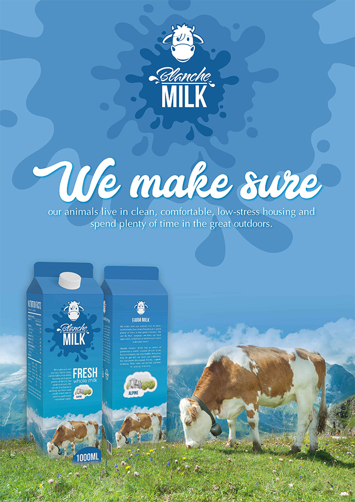Br24 Layout Design: poster layout for a milk brand including milk packaging